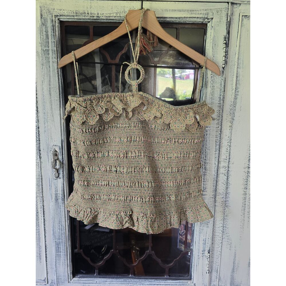 Anthropologie Let Me Be Smocked Halter Crop Top - New Size XL - Picture 6 of 6